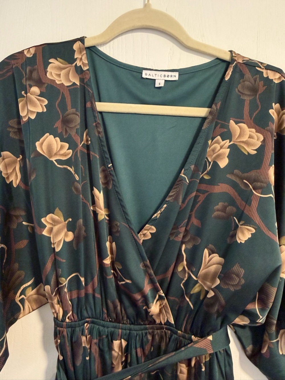 Baltic Born Teal Floral Wrap Dress with Beige Blossoms